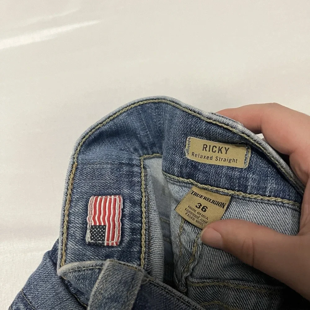 Vintage True Religion Ricky Jeans Relaxed Straight Mens 36x32 Faded Made in USA
